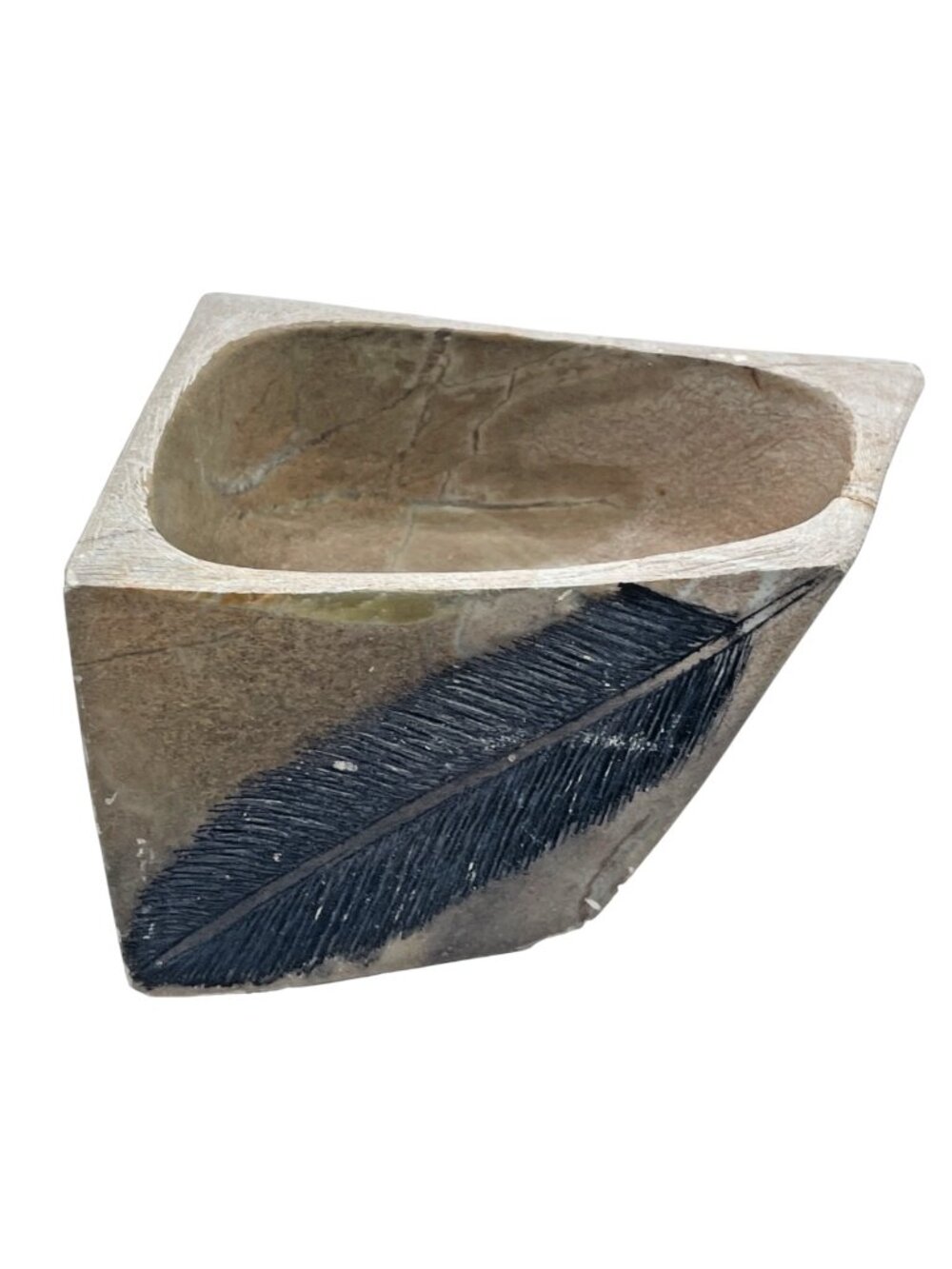TODD LONGBOAT Signed Feather Smudge Soapstone Bowl 7 x 5 x 3" Indigenous Arts